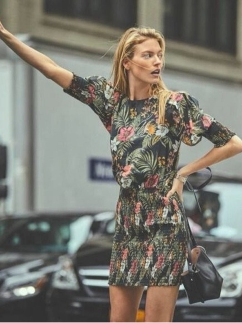 Rebecca Minkoff 100% Cotton Geneva Floral Dress Size M Black Pink Fall Fashion